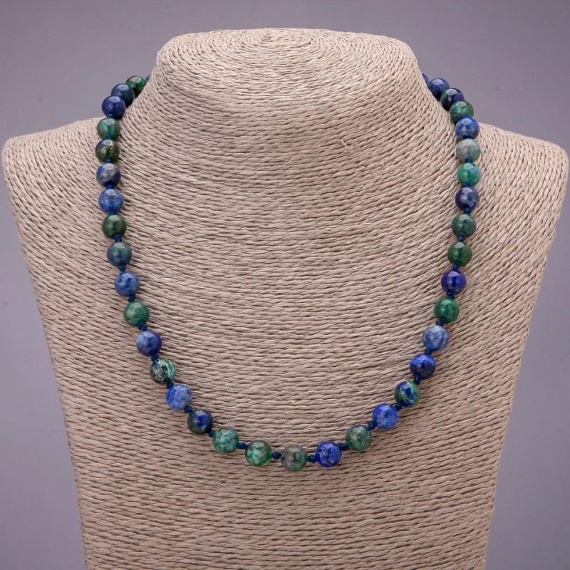 Natural Stone Azurite Necklace, Smooth Round Beads, Diameter 8(+-)mm, Length 48cm