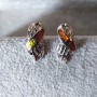 Openwork Stud Earrings, Imitation Opal Insert, Silver Color/20×10mm