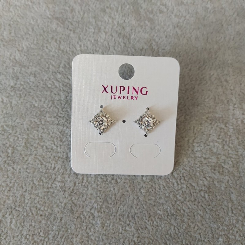Xuping Stud Earrings with White Stones 12mm, 18K Gold Plated, Rhodium