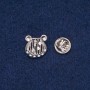 Lyre Brooch with White Rhinestones, silver-tone metal 17x15mm +