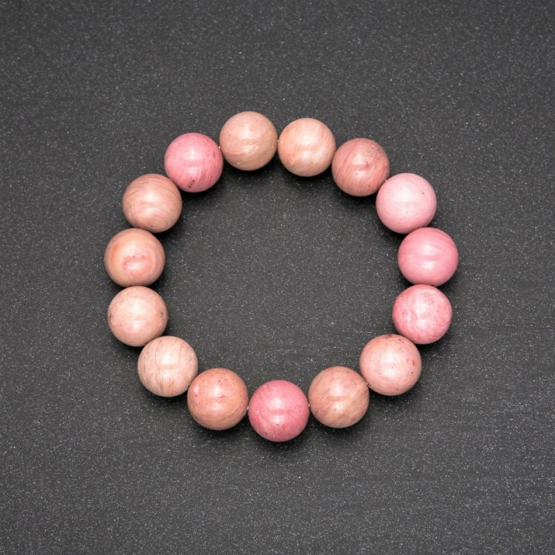 Bracelet made of natural Rhodonite stone, smooth round beads, diameter 13(+/-)mm, length 18cm on elastic band