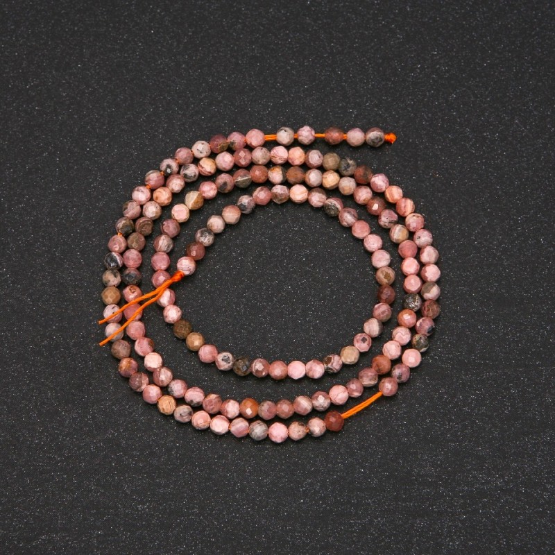 Rhodochrosite Beads, Faceted Round, Diameter 2(+/-)mm, Length 38cm