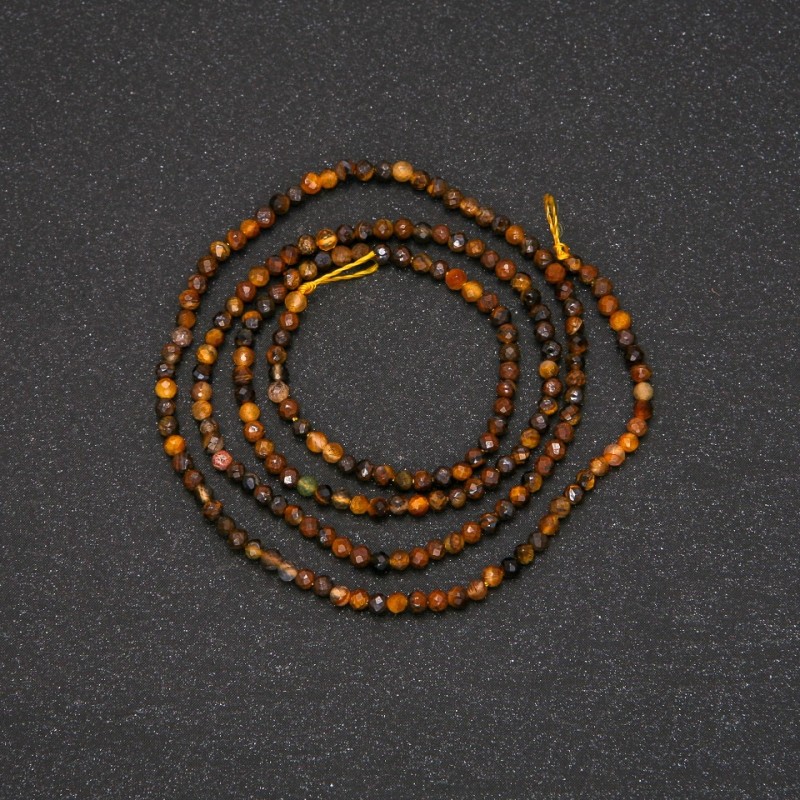 Tiger's Eye Beads on a Strand, Faceted Round, Diameter 2(+/-)mm, Length 38cm