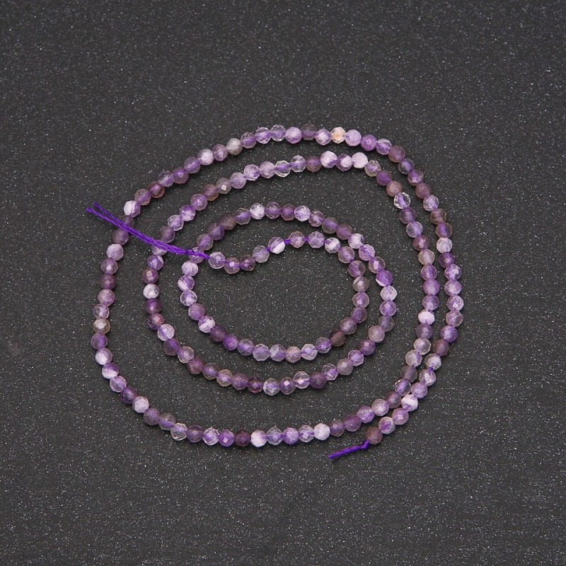 Amethyst Beads on a Strand, Faceted Round, Diameter 2(+/-)mm, Length 38cm