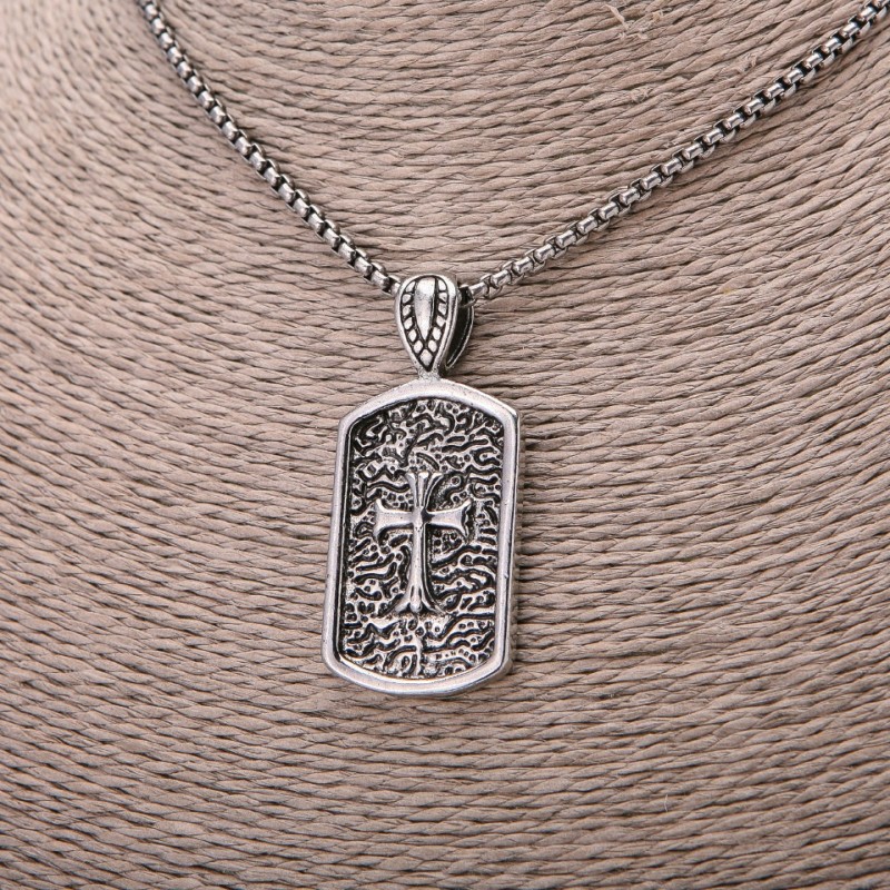 Cross Pendant, 23×51mm, on Chain, 65cm Length, Silver Color Metal