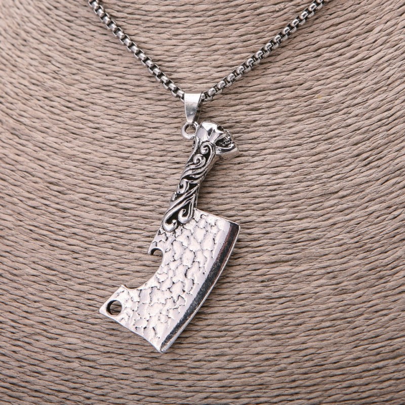 Knife Pendant, 24×58mm, on Chain, 65cm Length, Silver Color Metal