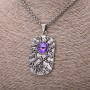 Dragon Eye Pendant, Purple, 30×58mm, on Chain, 65cm Length, Silver Color Metal