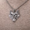 Wolf Head Pendant, 42×47mm, on Chain, 65cm Length, Silver Color Metal