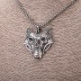 Wolf Head Pendant, 42×47mm, on Chain, 65cm Length, Silver Color Metal