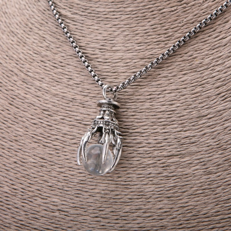Crystal Ball Pendant, Clear, 20×40mm, on Chain, 65cm Length, Silver Color Metal