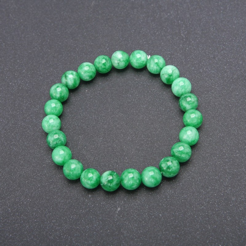 Synthetic Chrysoprase Stone Bracelet on Elastic, Smooth Round Bead, 8(+/-)mm Diameter, 18cm Circumference