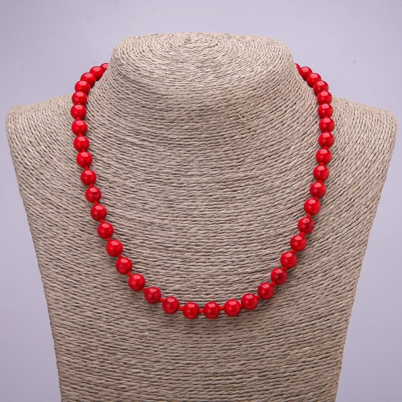 Natural Coral Necklace, Smooth Round Bead, 10(+/-)mm Diameter, 47cm+ Length