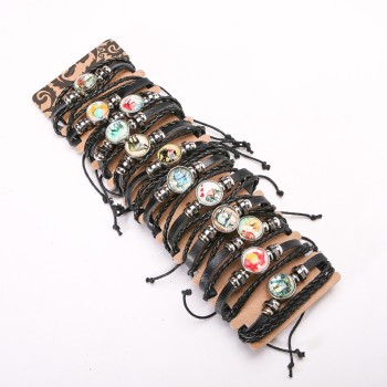 Eco Leather Bracelets Assorted on Cord Ties, Pack of 12
