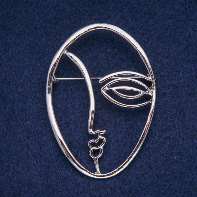 Brooch Accent Face Silver Metal 43x60mm