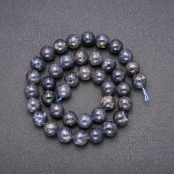 Natural Iolite Stone Beads, Smooth Round, Diameter 10 (+/-) mm, Length 38cm