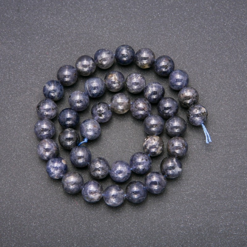 Natural Iolite Stone Beads, Smooth Round, Diameter 10 (+/-) mm, Length 38cm