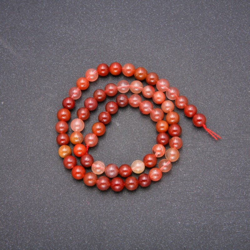 Natural Red Rutilated Quartz Stone Beads, Smooth Round, Diameter 6 (+/-) mm, Length 38cm