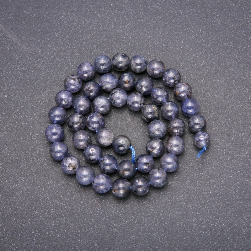 Natural Iolite Stone Beads, Smooth Round, Diameter 8 (+/-) mm, Length 38cm