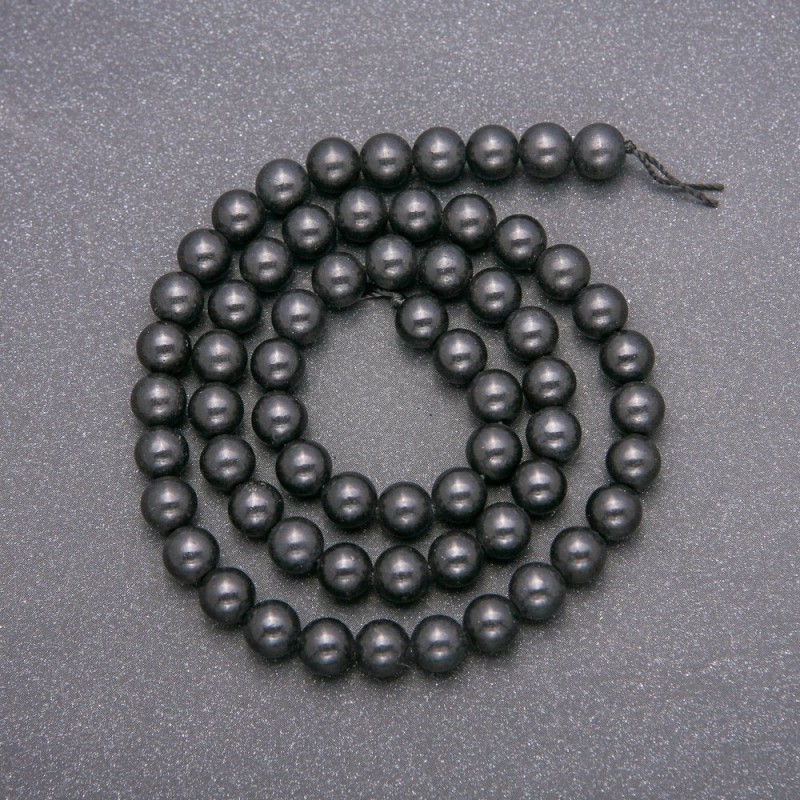 Shungite Natural Stone Beads on Strand, Smooth Round Bead, 6mm +/-, 38cm Length