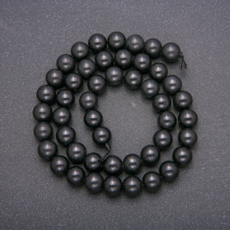 Shungite Beads on Thread, Natural Stone, Smooth Round 8mm, 38 cm length