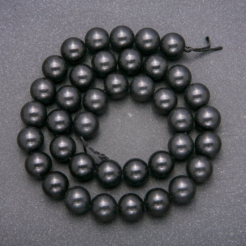 Shungite Natural Stone Beads on Strand, Smooth Round Bead, 10mm +/-, 38cm Length