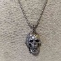 Skull Pendant 35x25mm on Chain, Length 65cm, Silver-Tone Metal