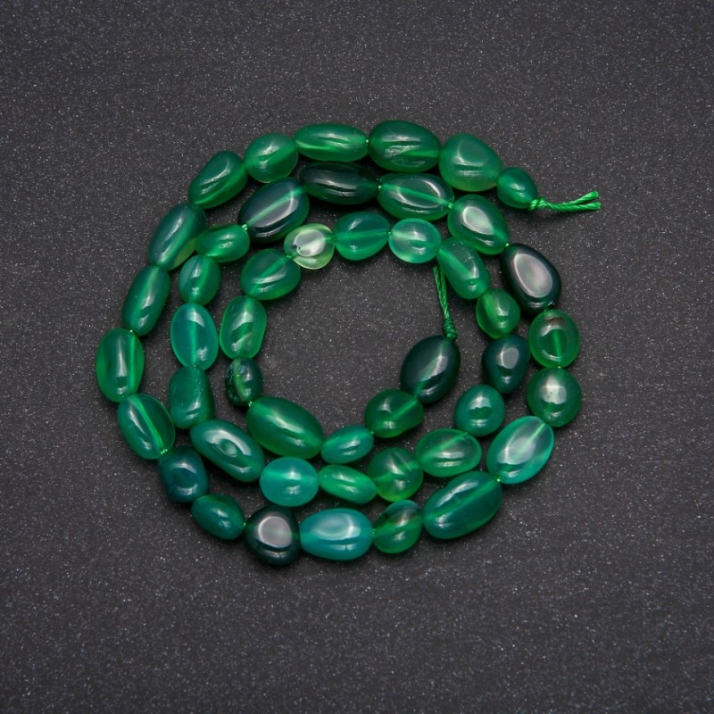 Natural Stone Beads Green Agate Tumbled, Diameter 8x12(+/-)mm, Length 38cm