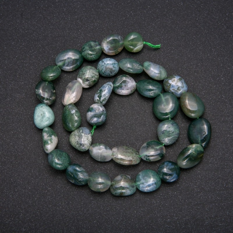 Natural Stone Beads Moss Agate Tumbled, Diameter 10x14(+/-)mm, Length 38cm