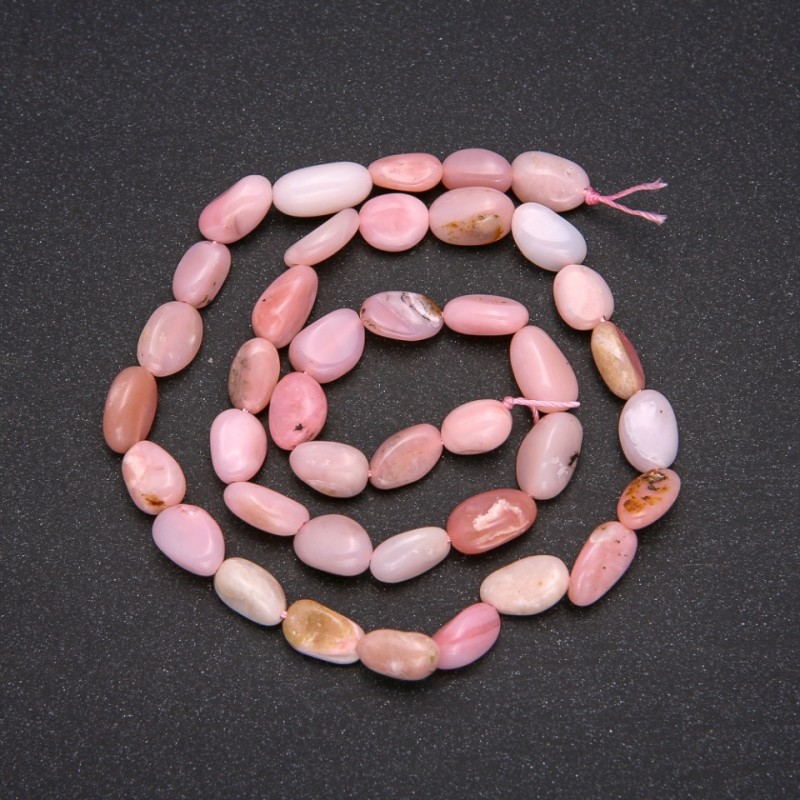 Natural Stone Beads Pink Opal Tumbled, Diameter 7x12(+/-)mm, Length 38cm