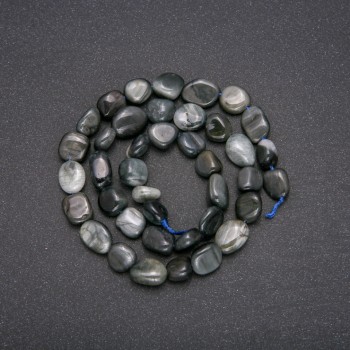 Natural Stone Beads Hawk's Eye Tumbled, Diameter 8x12(+/-)mm, Length 38cm