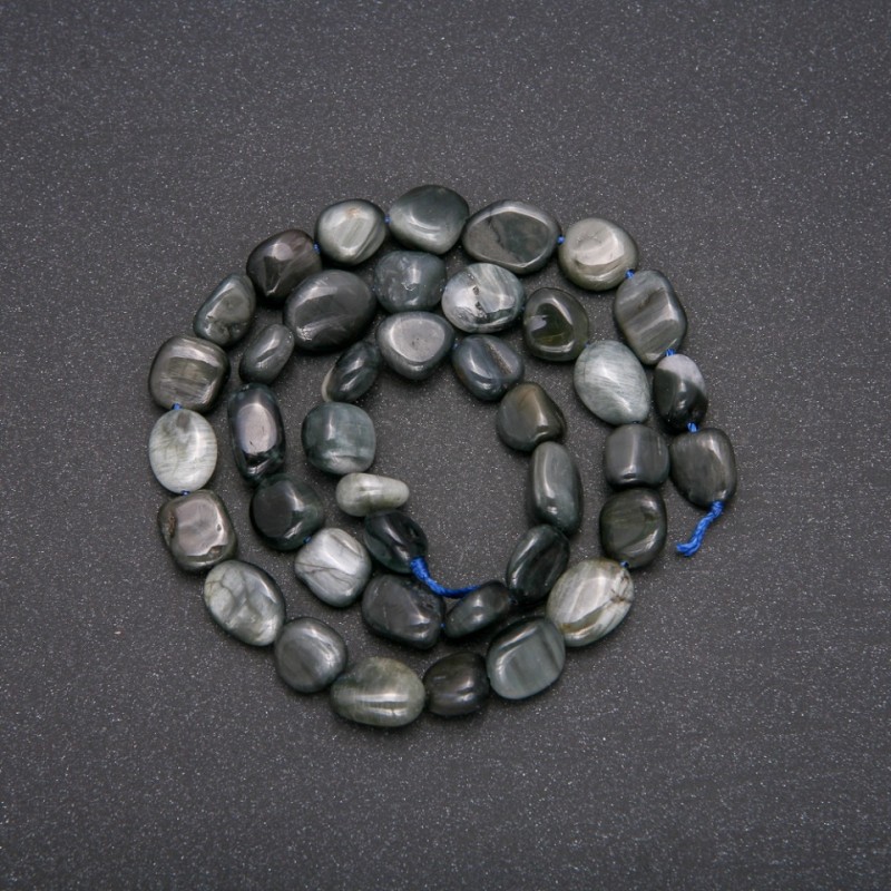 Natural Stone Beads Hawk's Eye Tumbled, Diameter 8x12(+/-)mm, Length 38cm