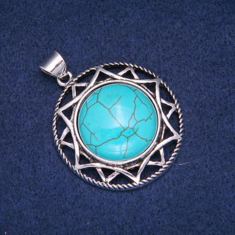 Turquoise stone pendant (single piece) in an antique-style setting 40x46mm