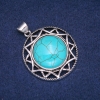 Turquoise Stone Pendant in Antique-Style Setting 40x46mm