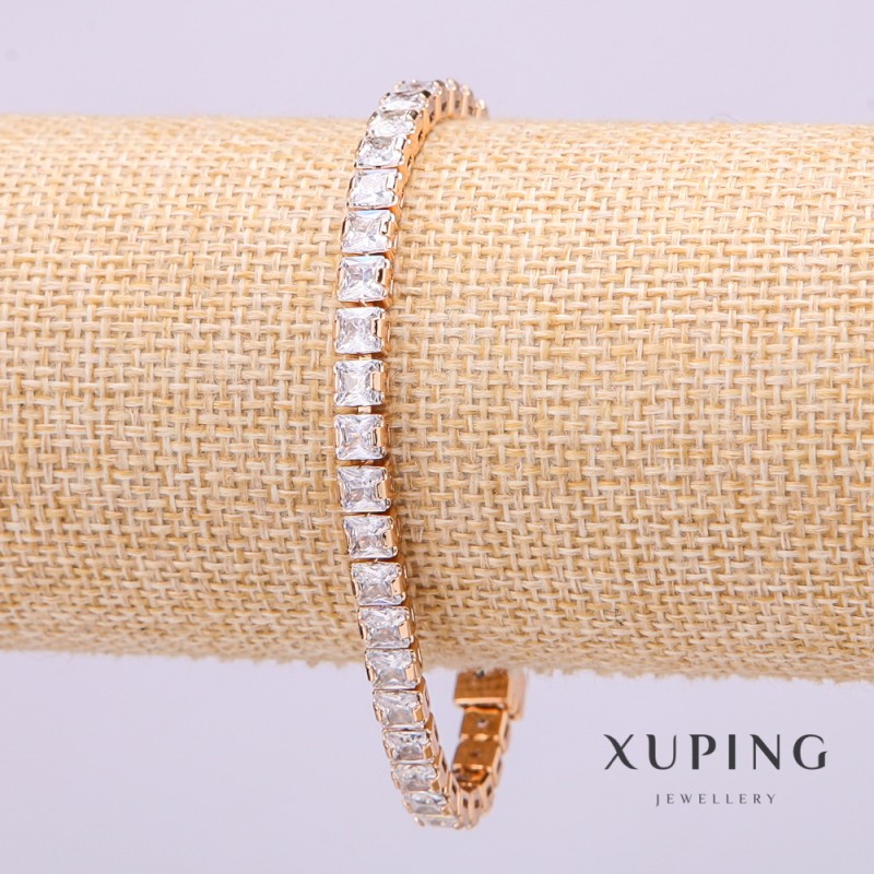 Xuping Bracelet with White Stones, 5mm Thick, 18cm Length, Gold-Plated