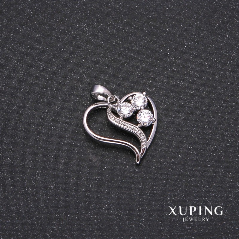 Xuping Pendant with White Stones Heart 18x24mm Rhodium