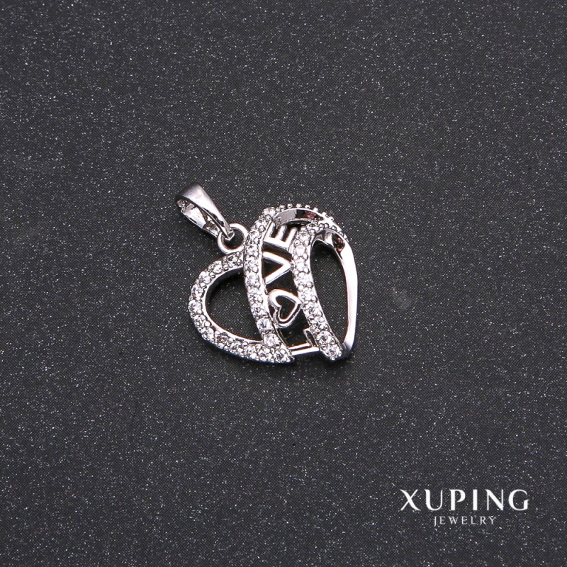 Xuping Pendant with White Stones Heart 17x21mm Rhodium