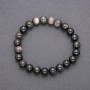 Natural Silver Obsidian Stone Bracelet on Elastic Band, Smooth Bead, Diameter 8(+/-)mm, Length 18cm