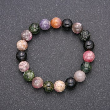 Natural Tourmaline Stone Bracelet on Elastic Band, Smooth Bead, Diameter 10(+/-)mm, Circumference 18cm