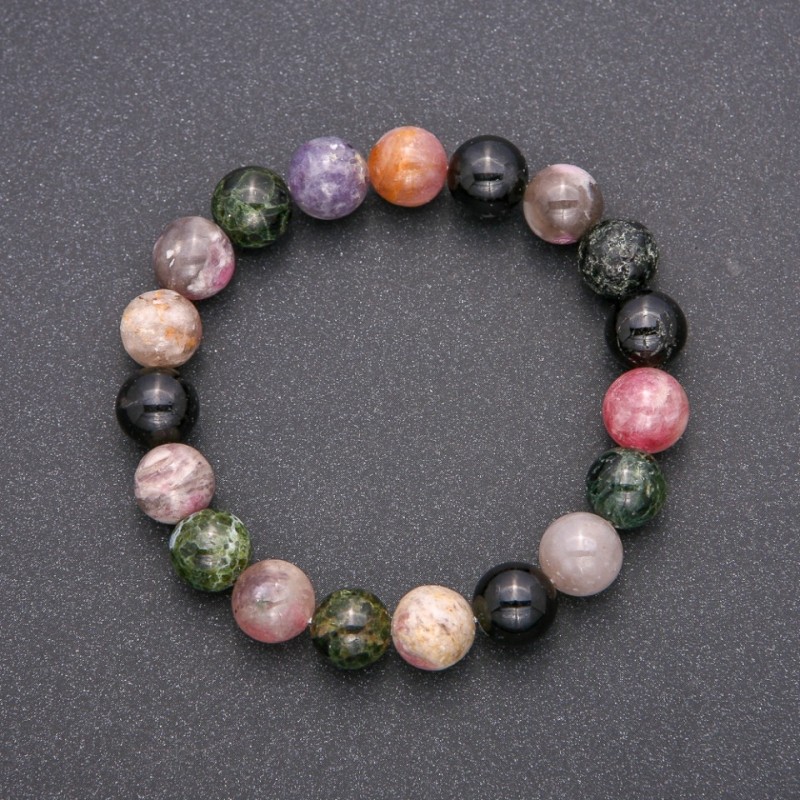 Natural Tourmaline Stone Bracelet on Elastic Band, Smooth Bead, Diameter 10(+/-)mm, Circumference 18cm
