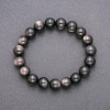 Natural Silver Obsidian Stone Bracelet on Elastic Band, Smooth Bead, Diameter 10(+/-)mm, Length 18cm