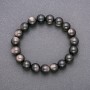 Natural Silver Obsidian Stone Bracelet on Elastic Band, Smooth Bead, Diameter 10(+/-)mm, Length 18cm