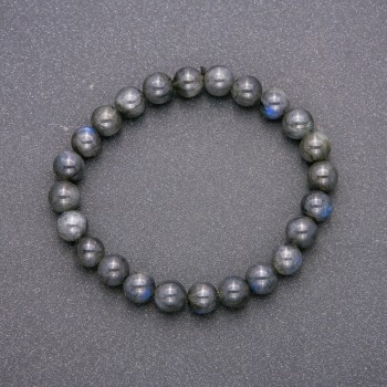 Natural Labradorite Stone Bracelet on Elastic, Smooth Bead, Diameter 8(+-)mm, Length 18cm