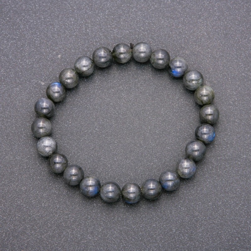 Natural Labradorite Stone Bracelet on Elastic, Smooth Bead, Diameter 8(+-)mm, Length 18cm