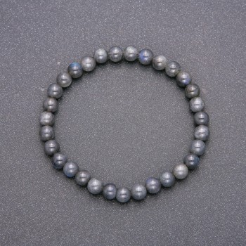 Natural Labradorite Stone Bracelet on Elastic, Smooth Round Beads, Diameter 6(+-)mm, Length 18cm