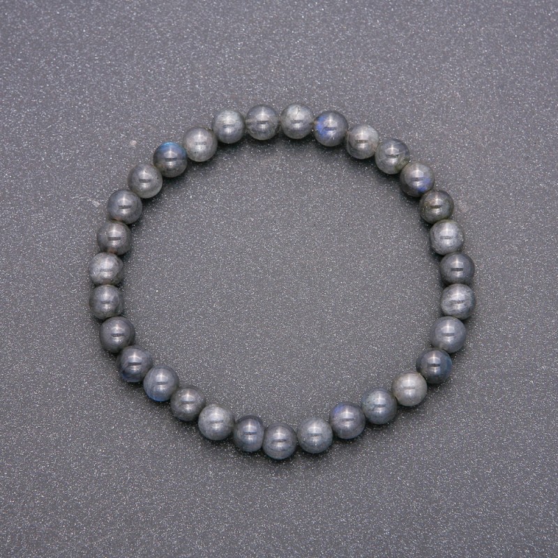 Natural Labradorite Stone Bracelet on Elastic, Smooth Round Beads, Diameter 6(+-)mm, Length 18cm