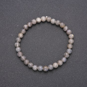 Natural Labradorite Stone Bracelet on Elastic, Smooth Round Beads, Diameter 6(+-)mm, Length 18cm