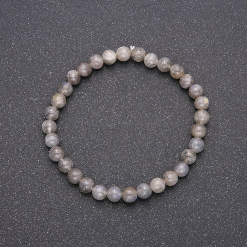 Natural Labradorite Stone Bracelet on Elastic, Smooth Round Beads, Diameter 6(+-)mm, Length 18cm