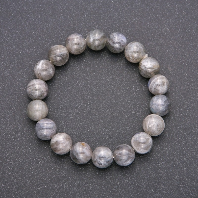 Natural Labradorite Stone Bracelet on Elastic, Smooth Bead, Diameter 10(+-)mm, Length 18cm