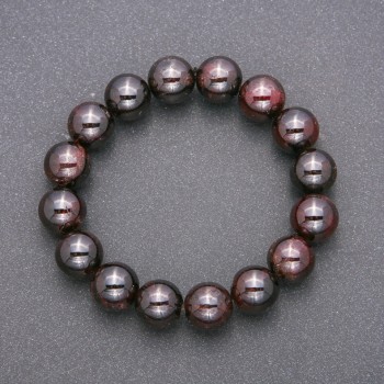 Natural Garnet Stone Bracelet on Elastic Band, Smooth Round Beads, Diameter 12(+-)mm, Length 18cm