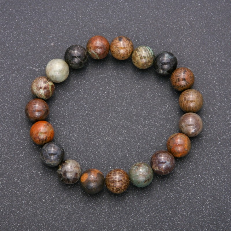 Natural Multicolor Jasper Stone Bracelet on Elastic Band, Smooth Round Beads, Diameter 10(+-)mm, Circumference 18cm